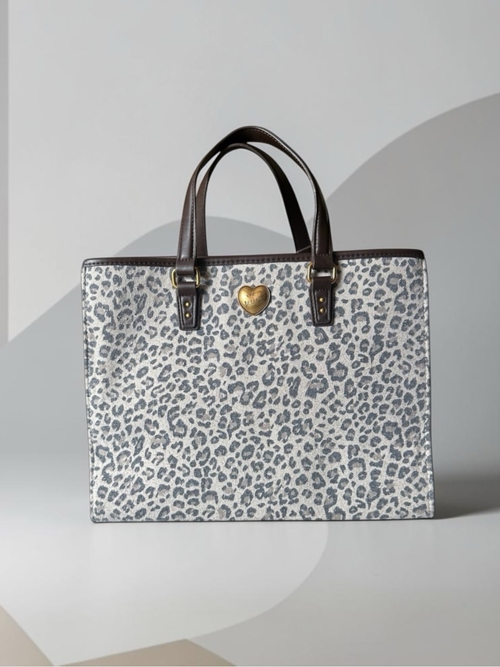 Betsey Johnson "XO Becca" Leopard Print Canvas Handbag Tote Black Beige NWOT